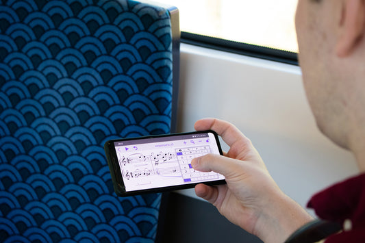 Sibelius for Android being used on a train