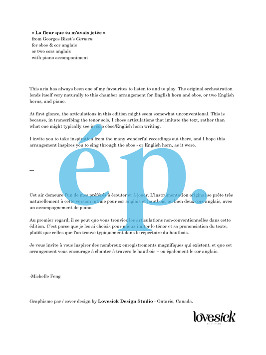 La fleur que tu m’avais jetée from Bizet's Carmen for oboe & cor anglais or two cors anglais with piano