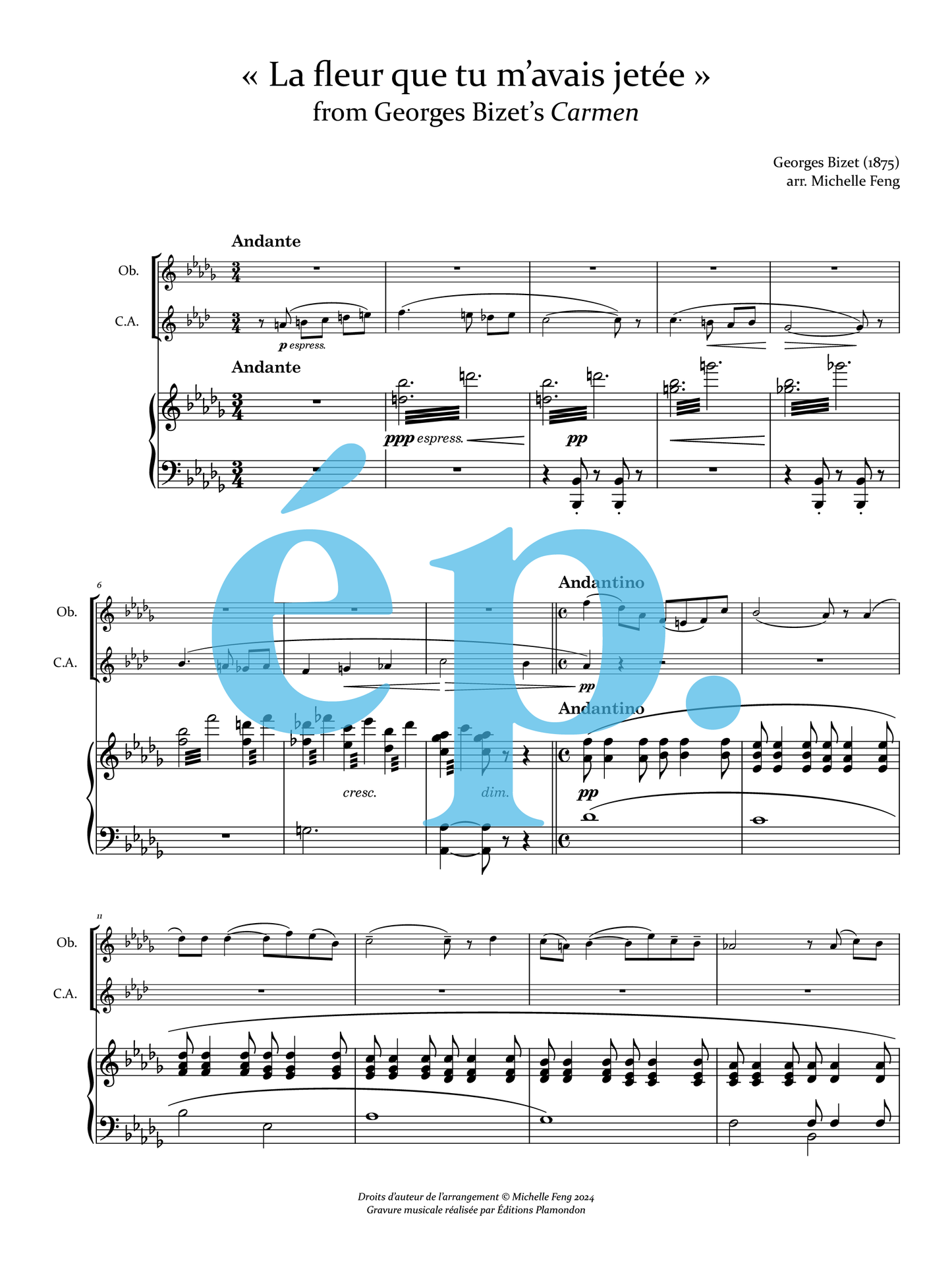 La fleur que tu m’avais jetée from Bizet's Carmen for oboe & cor anglais or two cors anglais with piano