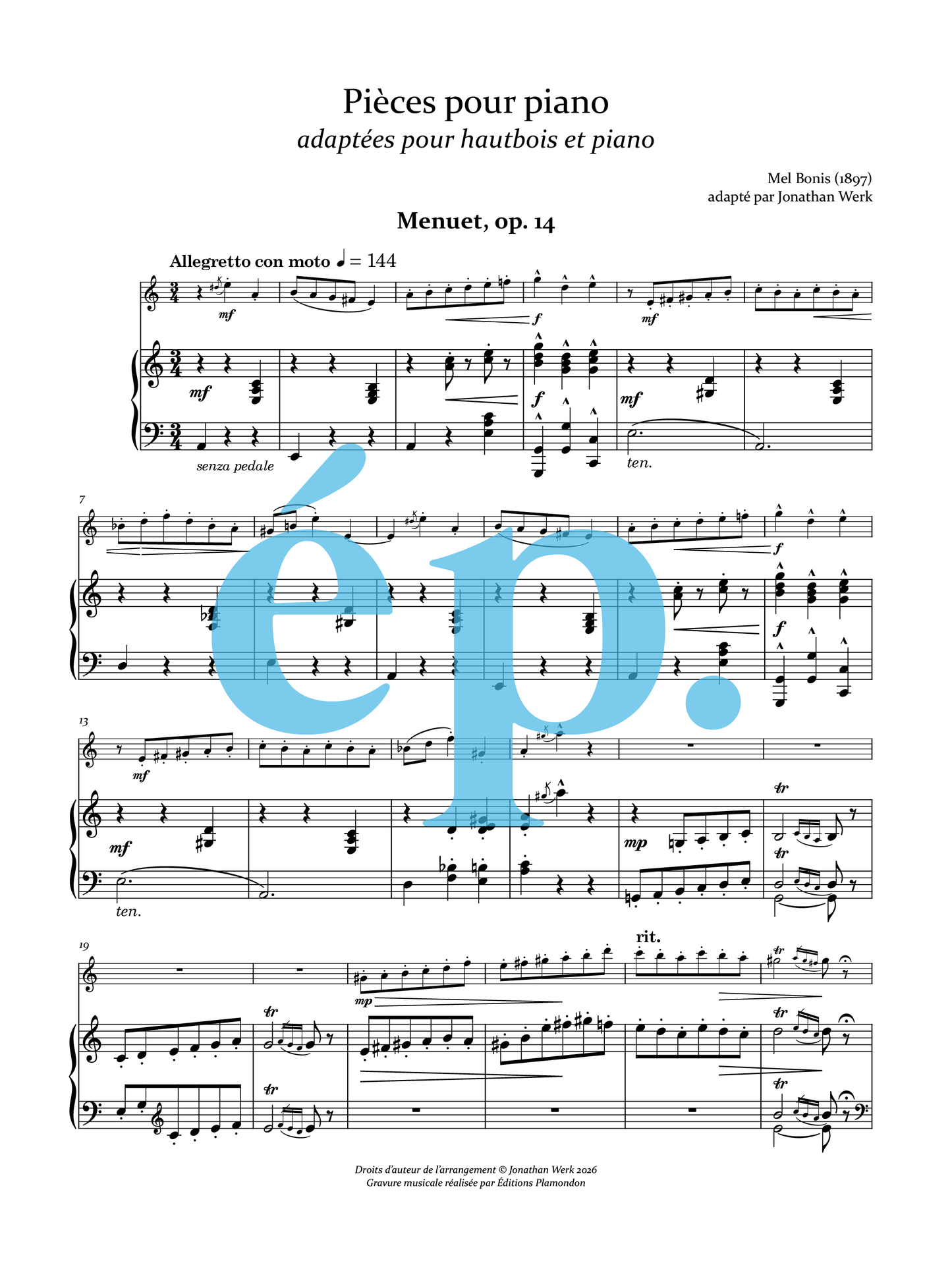 Piano pieces by Mel Bonis arranged for oboe & piano