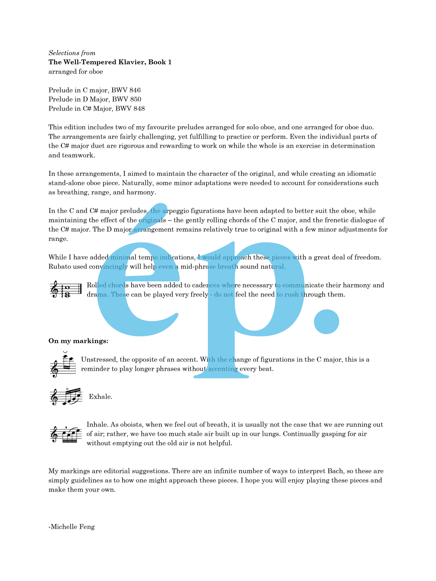 Selections from The Well-Tempered Klavier, Book 1 arranged for oboe