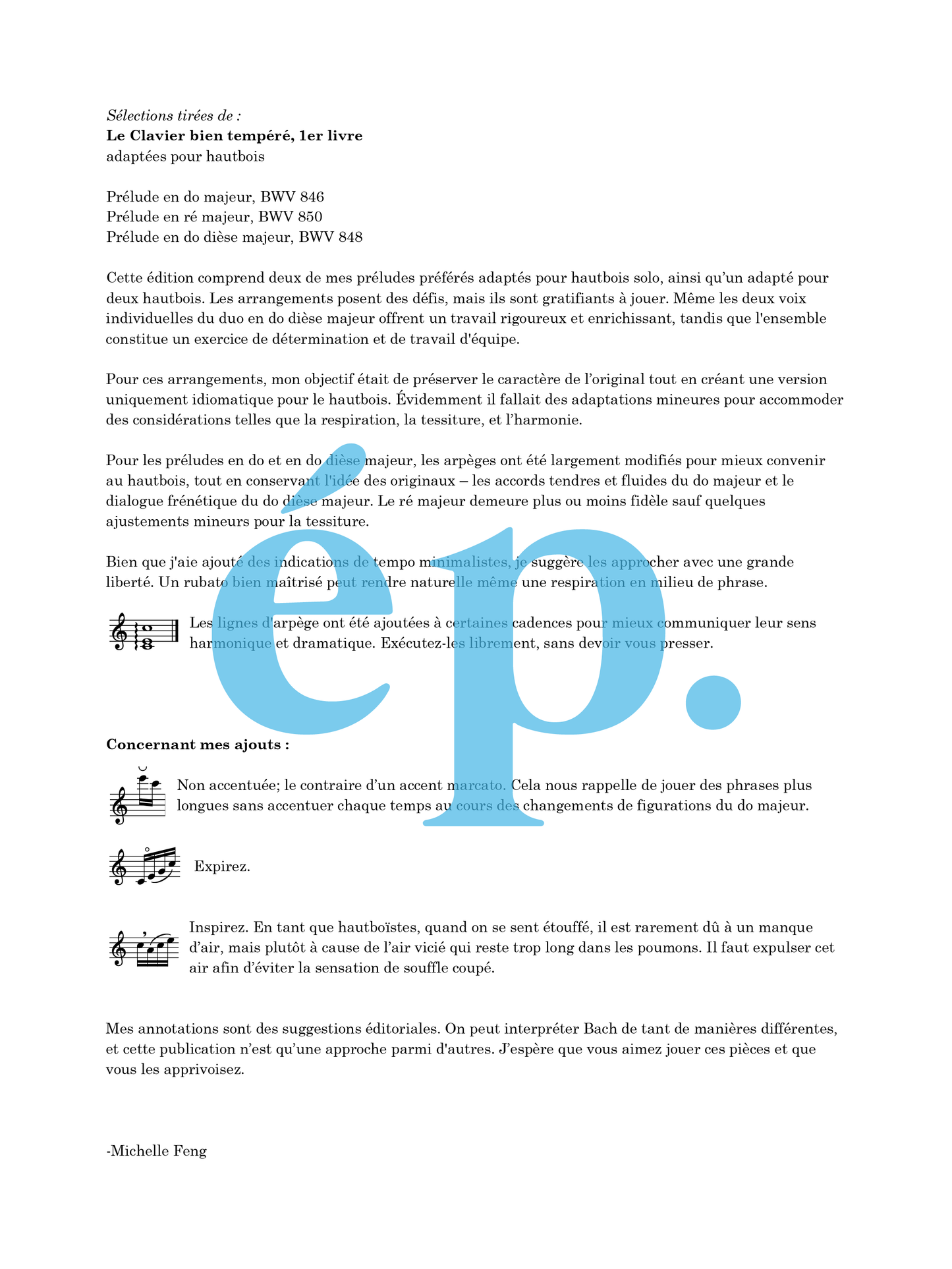 Selections from The Well-Tempered Klavier, Book 1 arranged for oboe