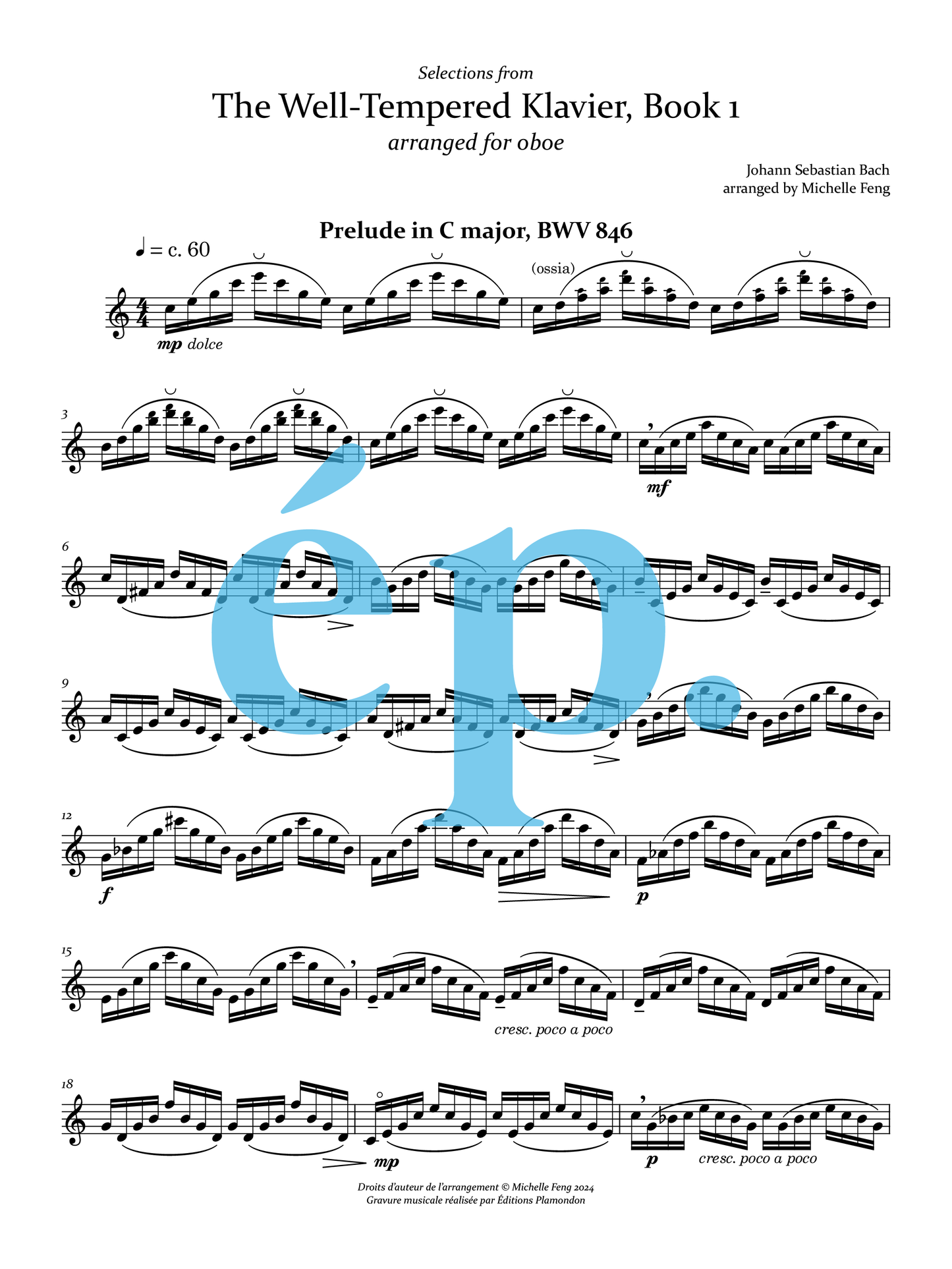 Selections from The Well-Tempered Klavier, Book 1 arranged for oboe