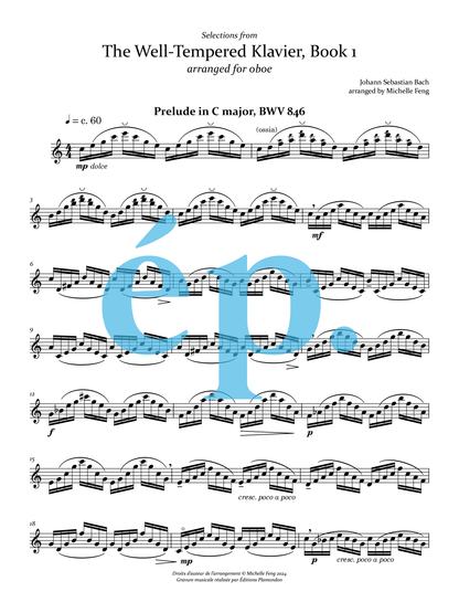 Selections from The Well-Tempered Klavier, Book 1 arranged for oboe