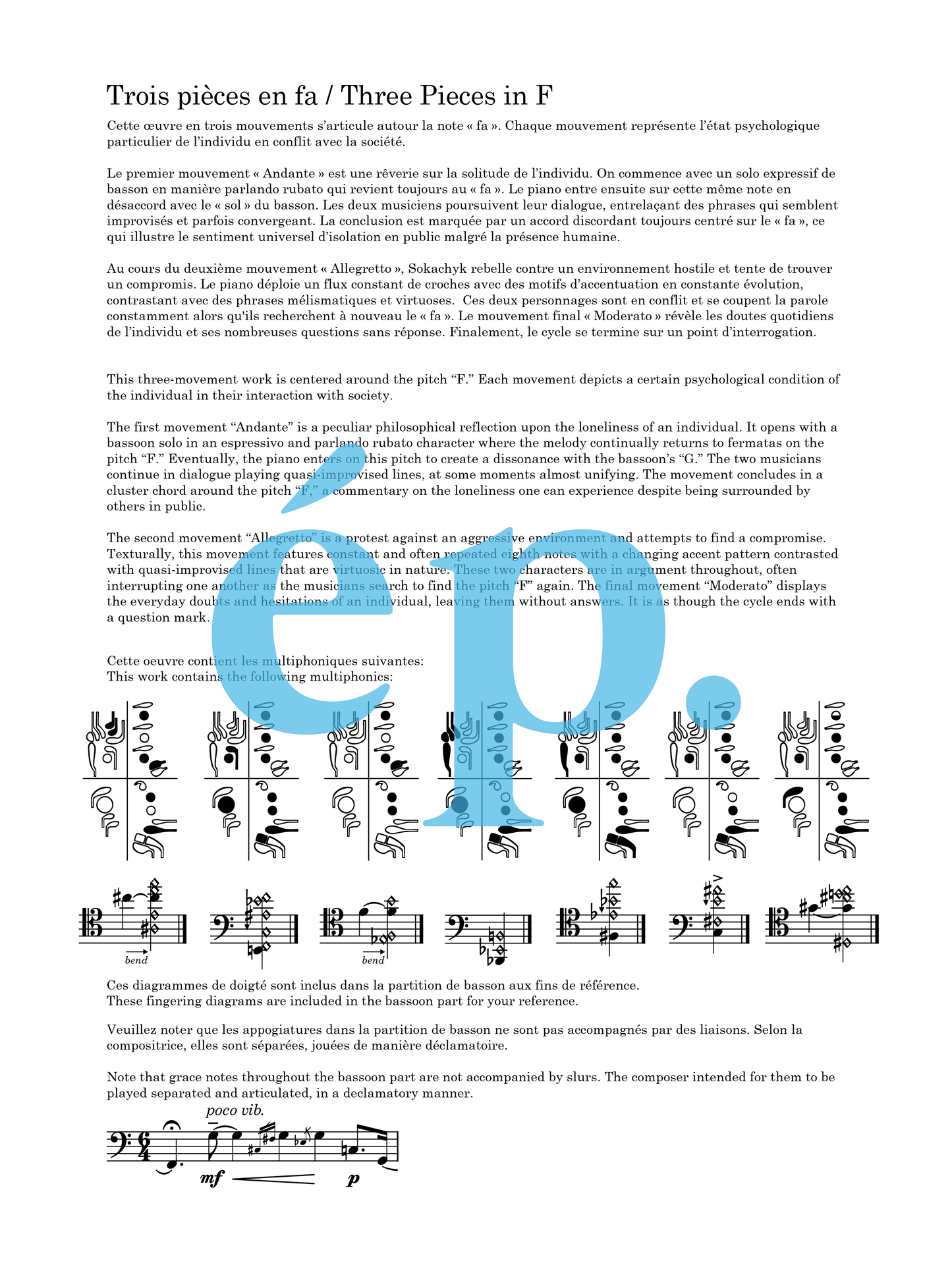 Renata Sokachyk's Three Pieces in F for bassoon and piano [Digital Download]