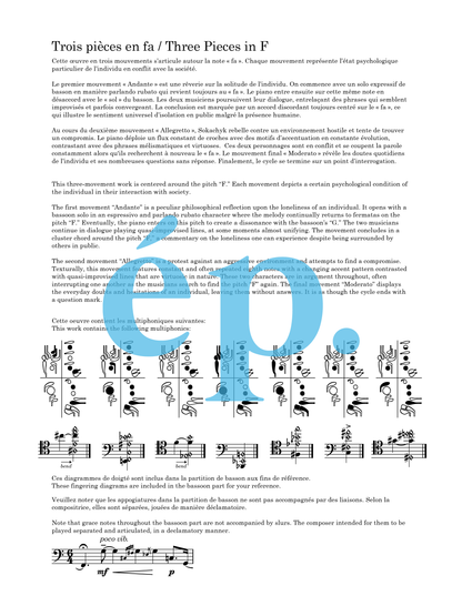 Renata Sokachyk's Three Pieces in F for bassoon and piano [Digital Download]